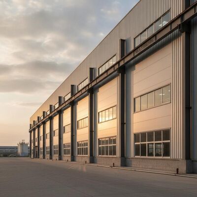 Tekla Structures Steel Structure Warehouse รวมหน้าต่าง Q355B สแตนเลสคาร์บอนต่ํา อลูมิเนียมสับสนธิ และอายุการใช้งานนานสําหรับอุตสาหกรรม